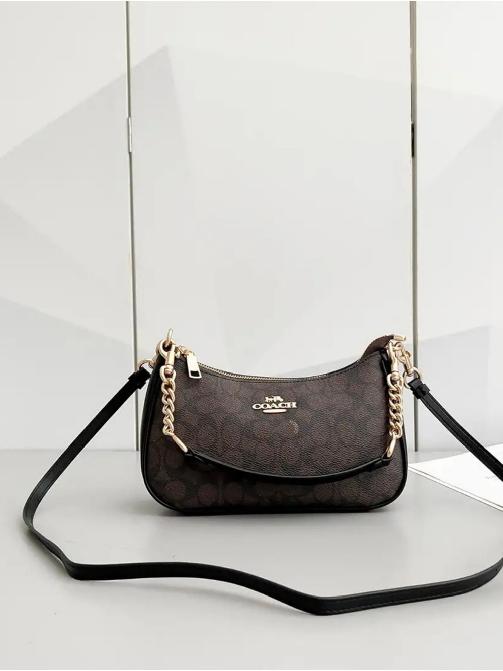 Coach Dark Brown Signature Chain Shoulder Crossbody